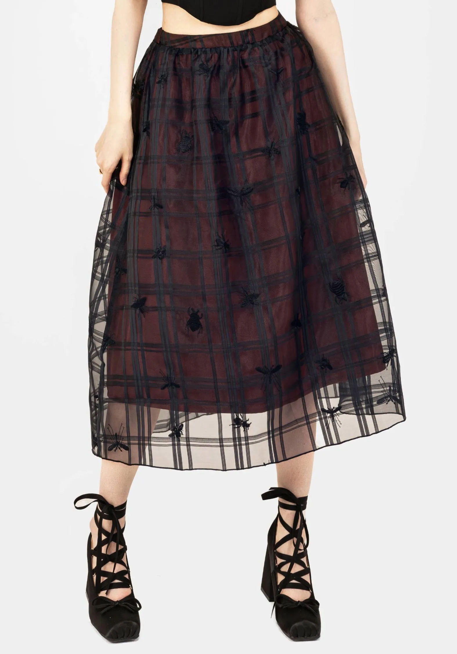 Sedona Organza Check Embroidered Midaxi Skirt Wedding guest