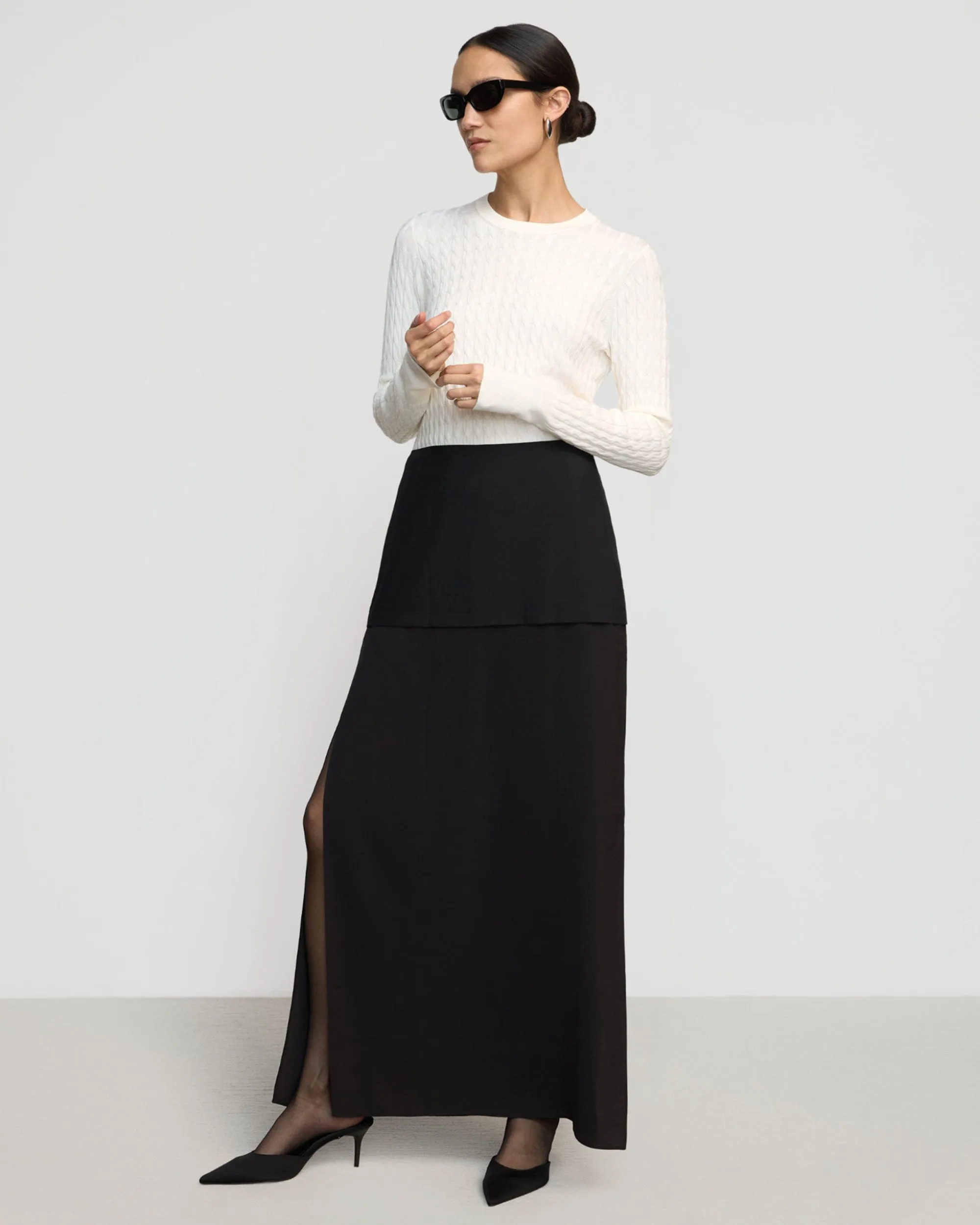 Augusta Tiered Maxi Skirt Button Details Clean Outfit