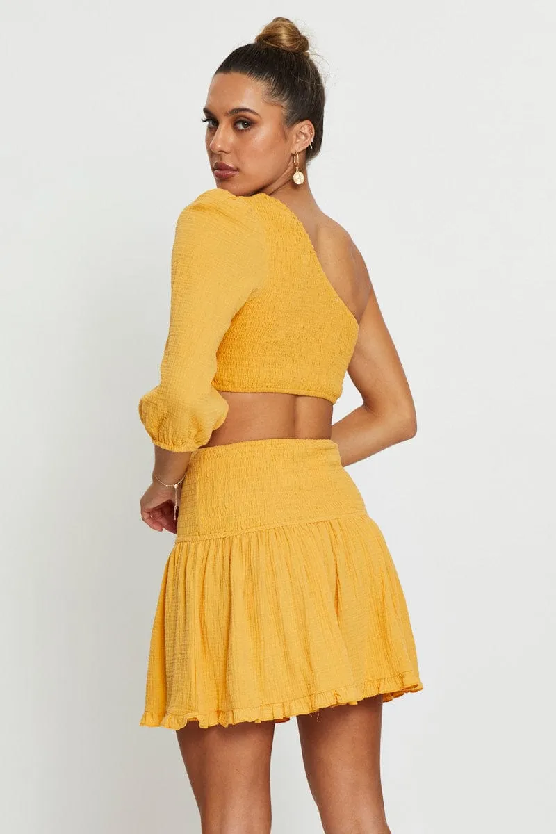 Runway Ready Yellow Shirred Skater Skirt