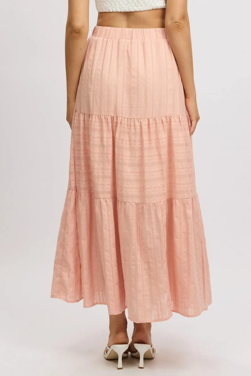 City Mood Light Mood Orange Tiered Maxi Skirt High Rise Elastic Waist Lined