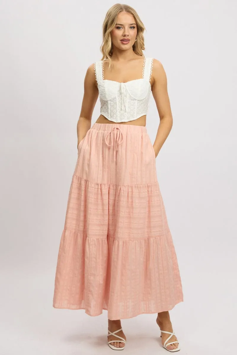 Odor control Core Collection Orange Tiered Maxi Skirt High Rise Elastic Waist Lined