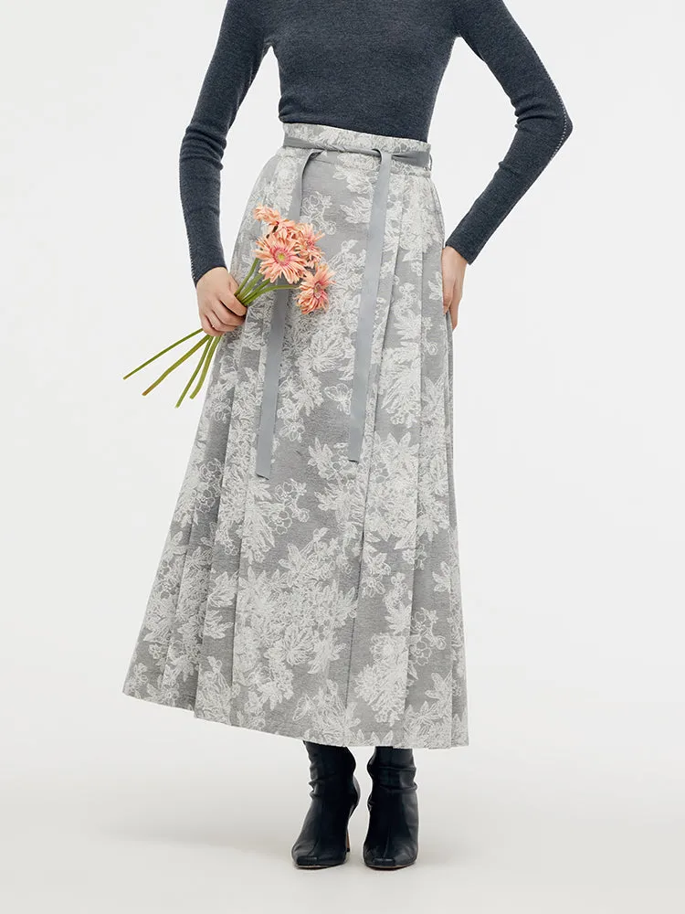 Invisible Seams Fold Over Design Silver Floral Jacquard Women Mamianqun With Bottomed Skirt