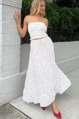 White Ditsy Maxi Skirt Tiered High Rise Performance Fashion Water Repellent