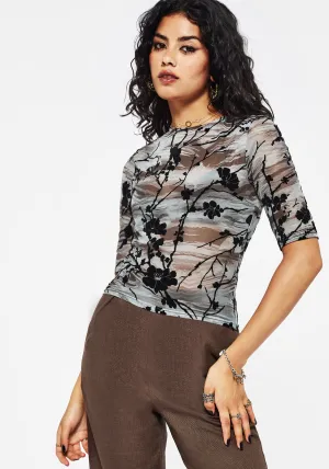 Wytchelm Flocked Mesh Short Sleeve Top - Blue Essential Comfort