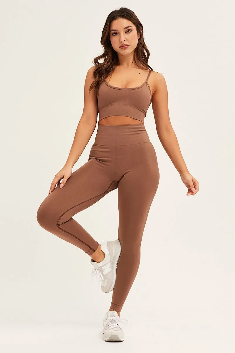 AllDayComfort TaperedLeg Brown Seamless Activewear Top And Pants Set