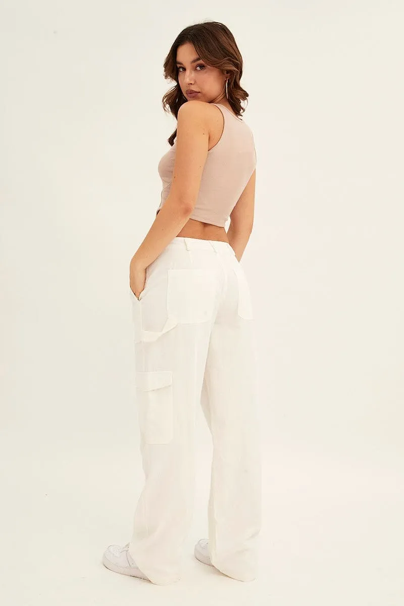 Work Comfort Breath Friendly White Cargo Pant Mid Rise