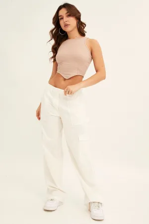 Cozy Design Professional Wear White Cargo Pant Mid Rise