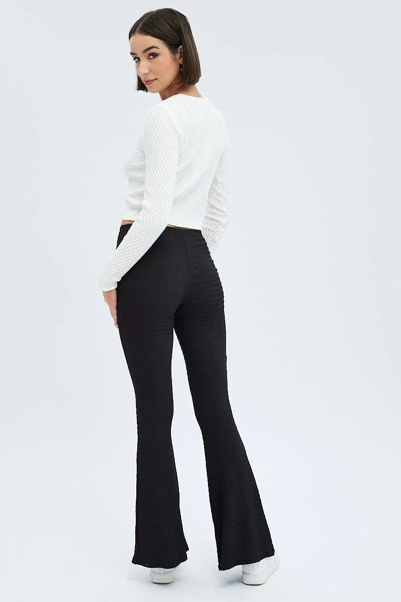 Cozy Essentials Black Flare Leg Pants Textured Jersey