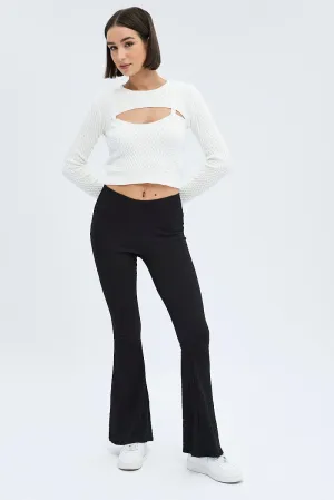 Black Flare Leg Pants Textured Jersey Core Utility QuickDryTechnology