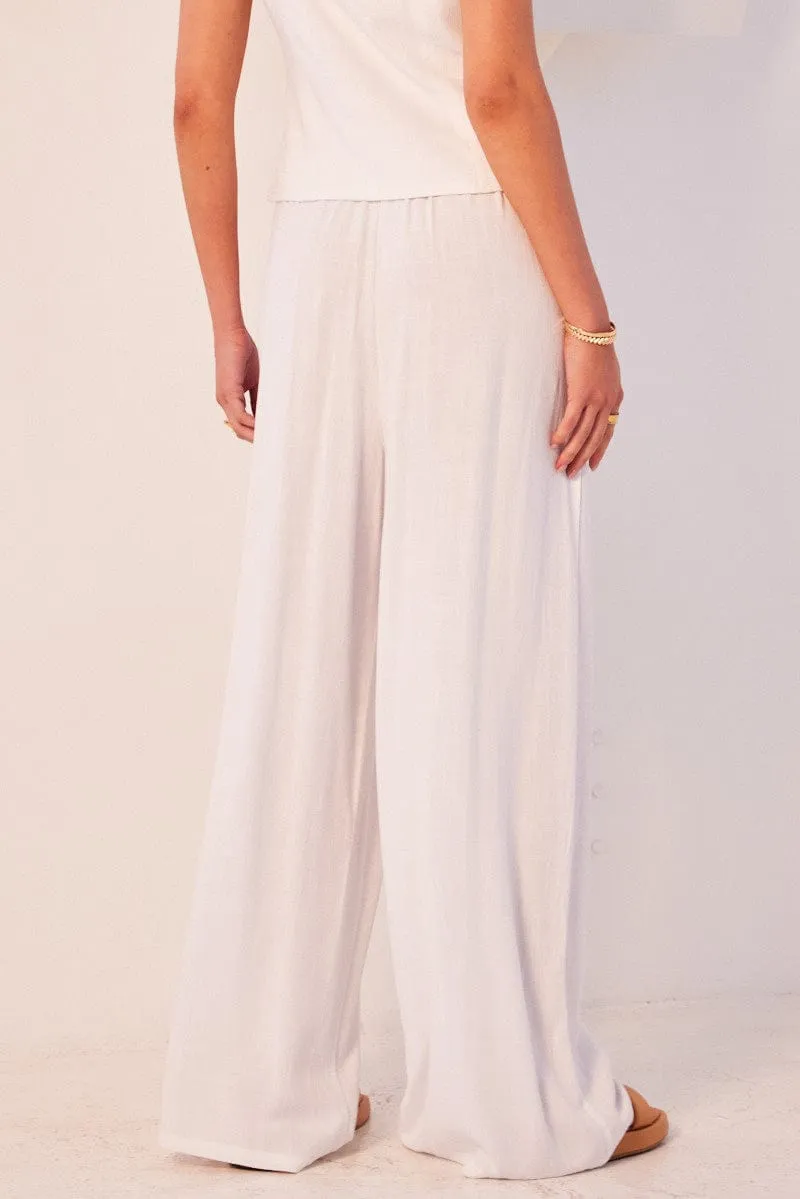 Soft Lining White Wide Leg Pants High Rise