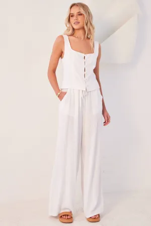 Flexible Design StretchFabric White Wide Leg Pants High Rise