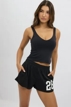 Black Track Shorts Elastic Waist Casual Style
