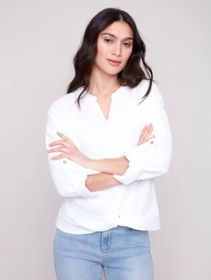 Bubble Cotton Blouse with Front Twist - White AbrasiveReinforcedZones Smooth Yarn