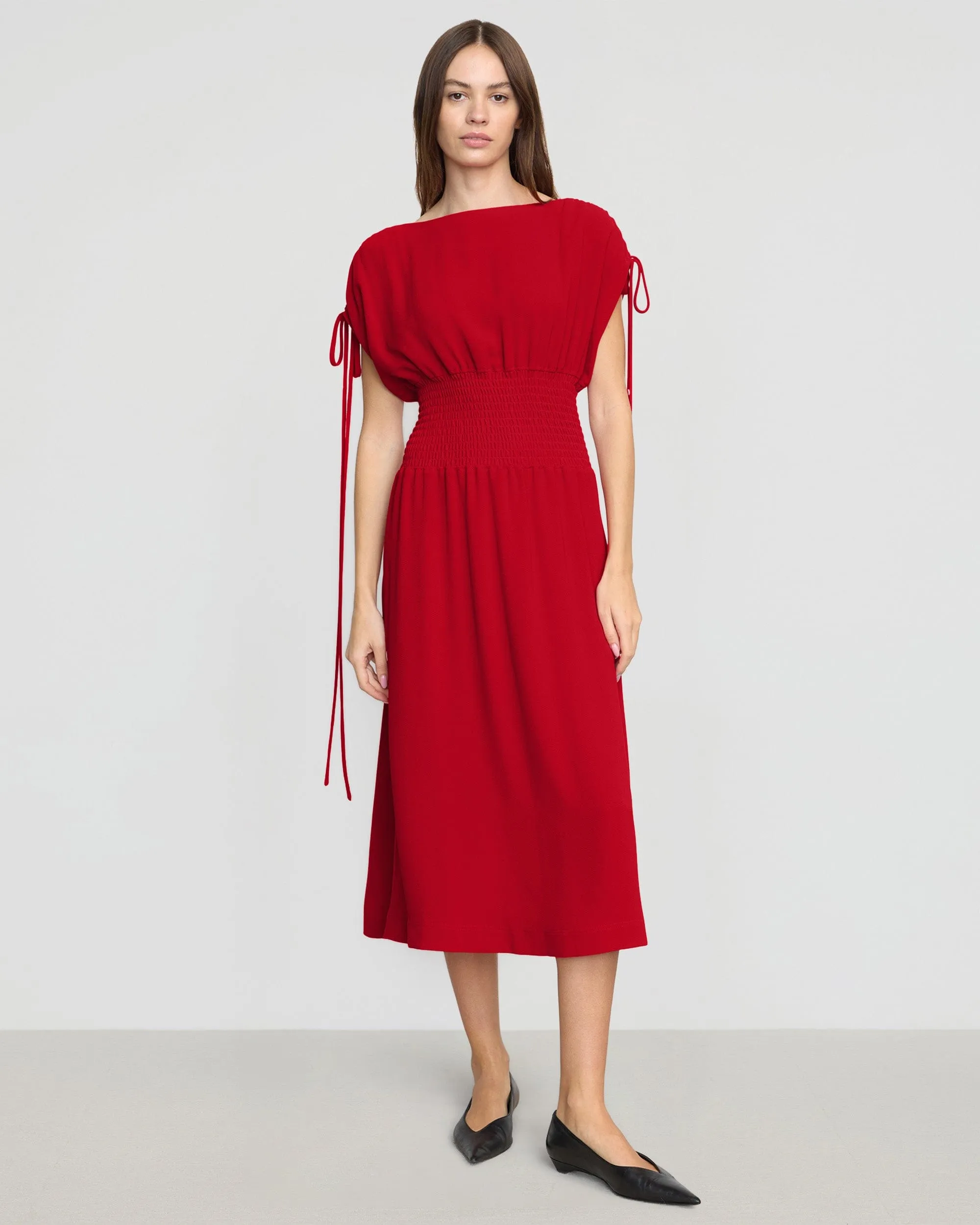 Ayumi Gathered-Shoulder Dress Wonder Fit PillingResistant