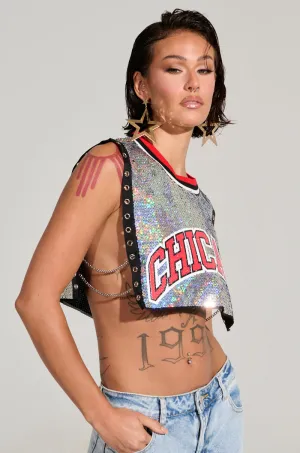CHICAGO SEQUIN CROPPED TANK round shape 4 Way Stretch