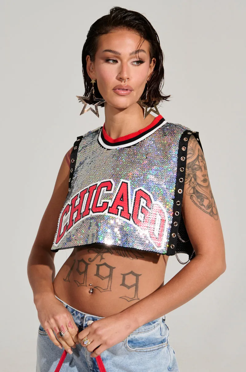 CHICAGO SEQUIN CROPPED TANK maintenance free Non Slip Inner Layer