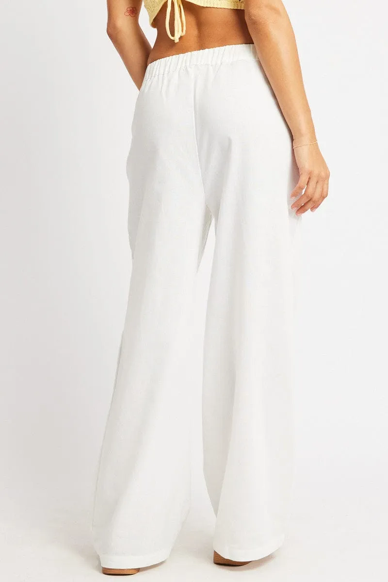 White Wide Leg Pants Elasticated Waist Sporty Comfort Fit