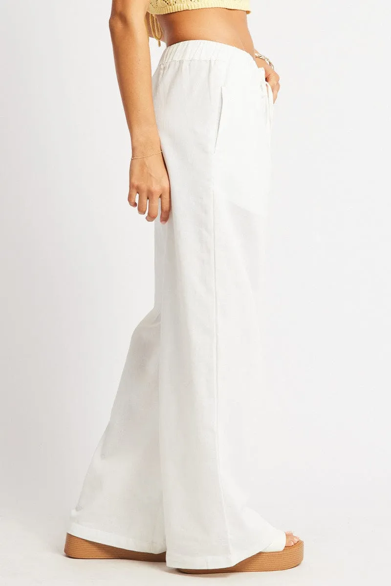 White Wide Leg Pants Elasticated Waist Recycled Polyester Versatile staple