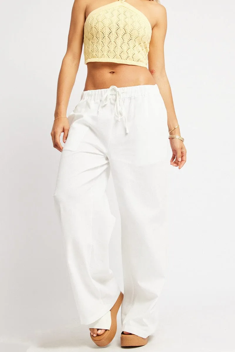 White Wide Leg Pants Elasticated Waist Basic Stretch StainResistantFinish