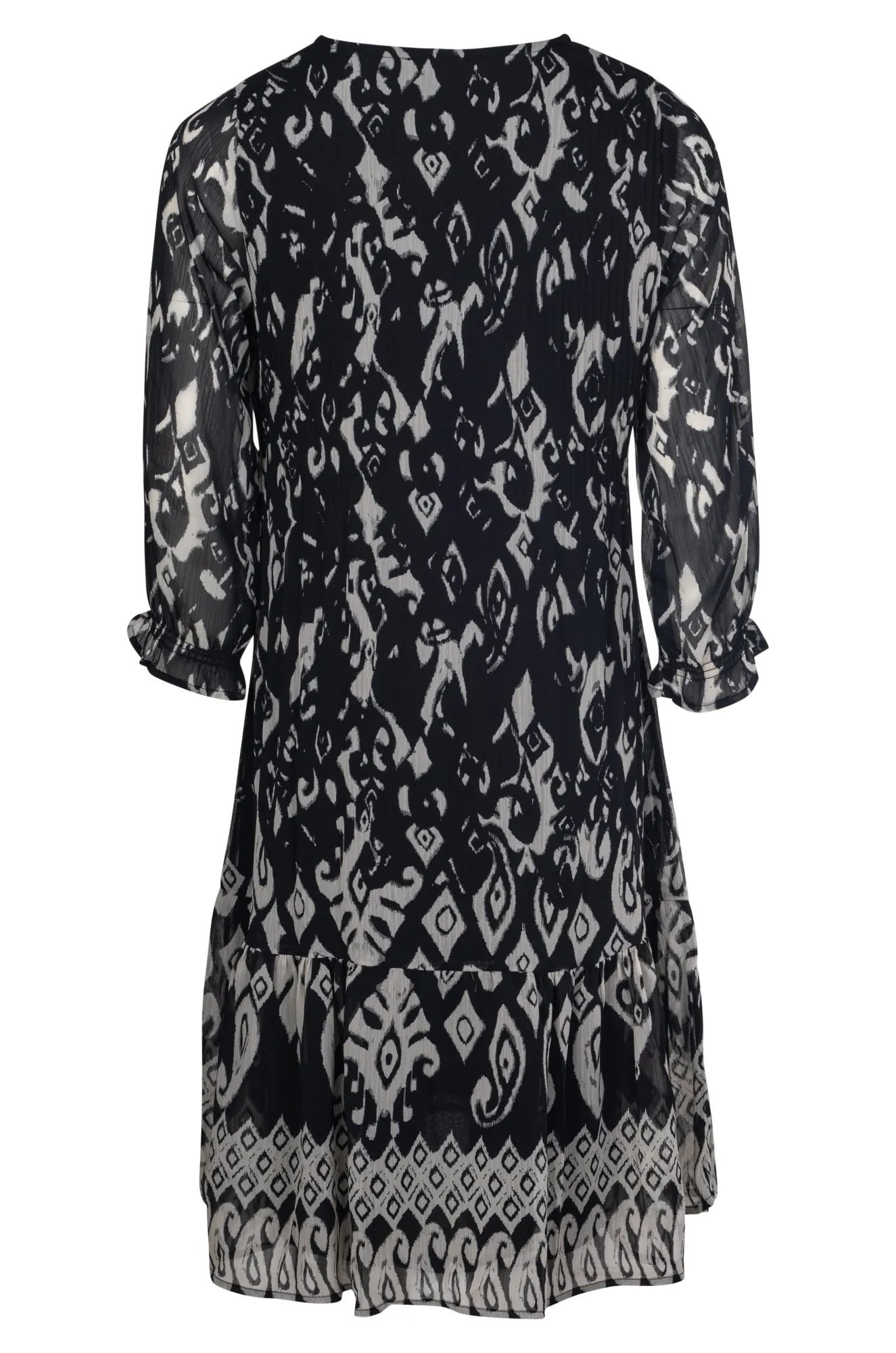 Mini pleat printed Chiffon Dress | Black Ivory Border | 8579A1 LightweightWeave DoubleStitched