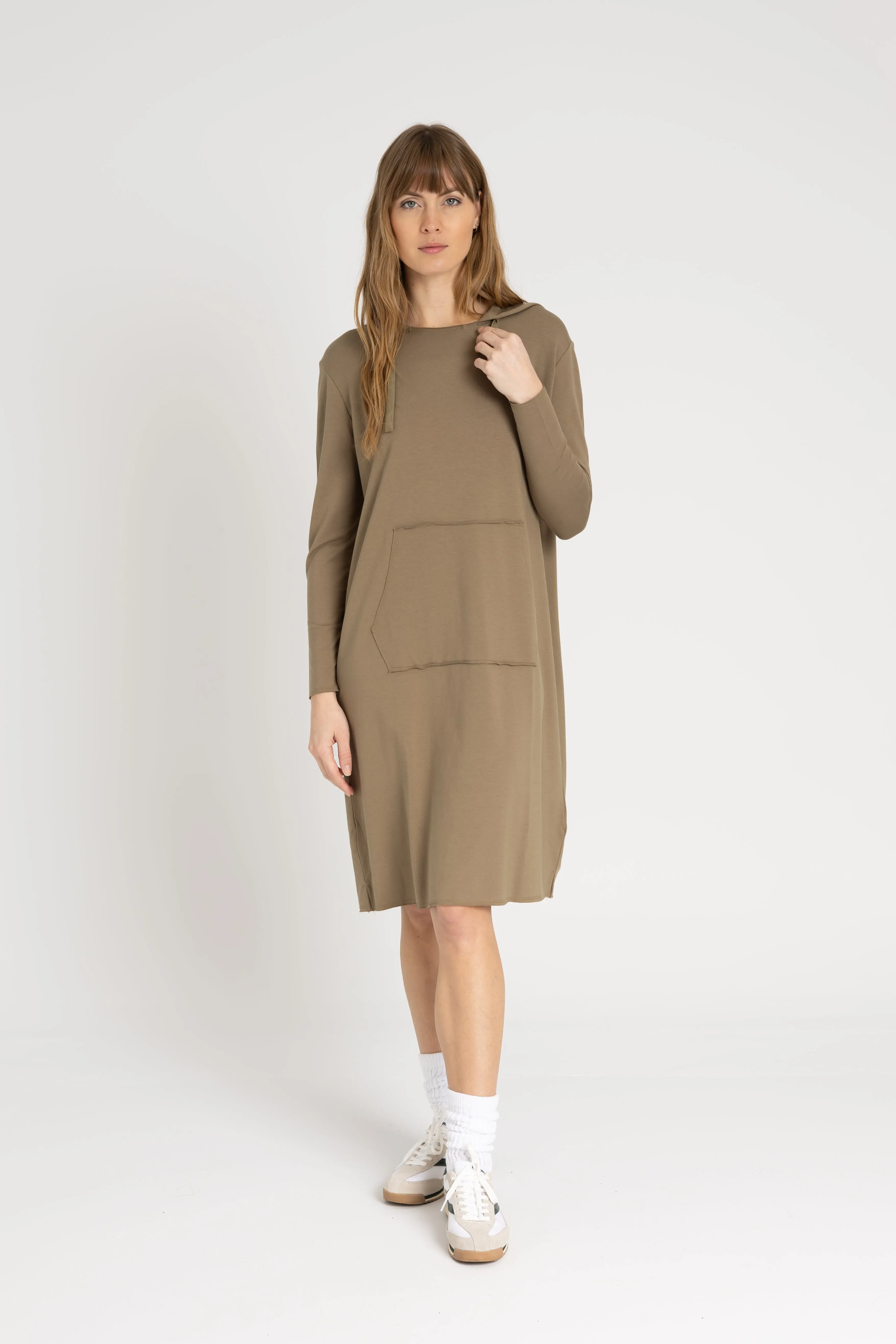 Green Drawstring Hoodie Dress Unique Cut