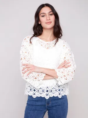 Cotton Blend Crochet Top - Natural Snuggly Feel casual knitwear