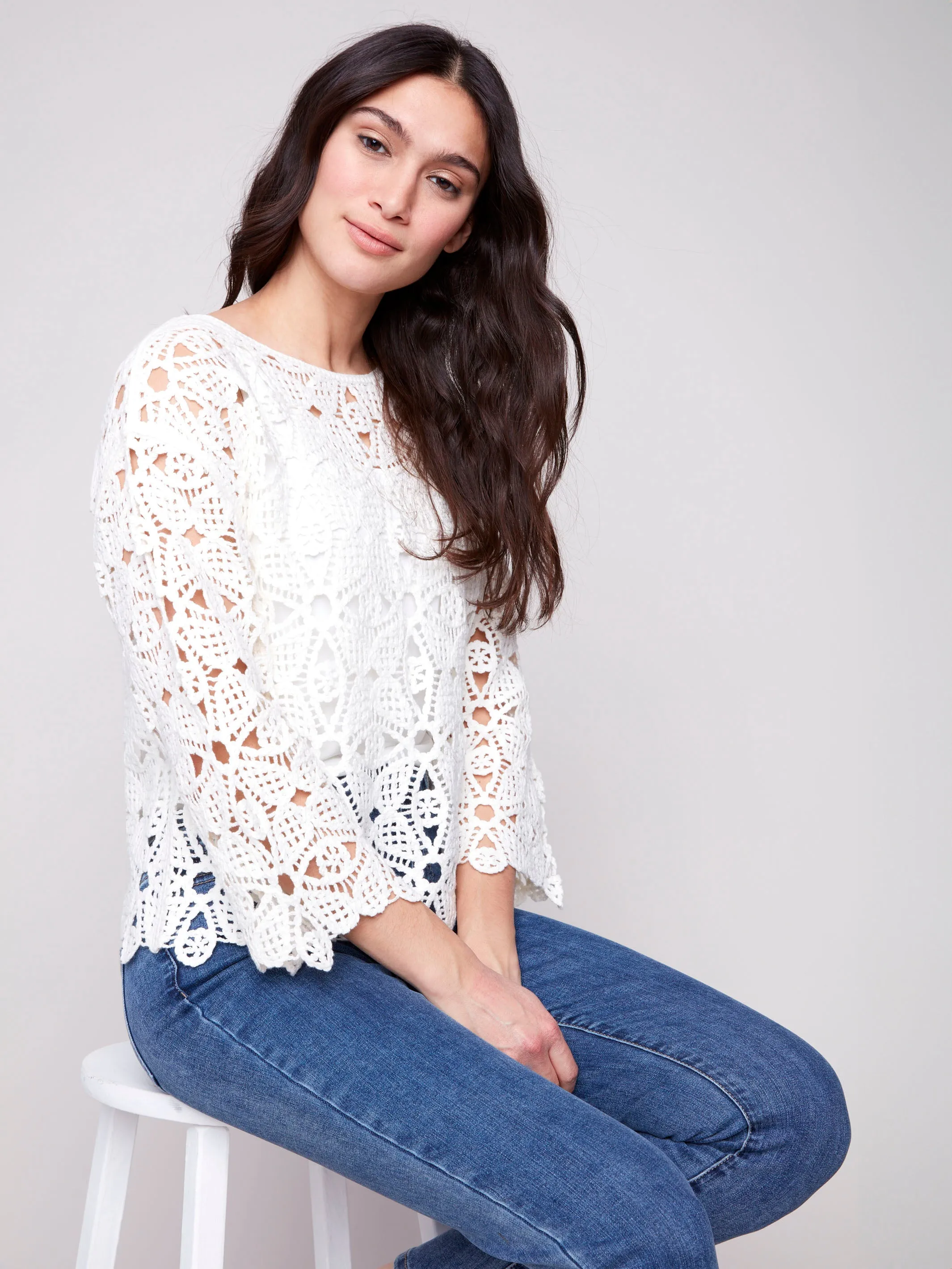 Cotton Blend Crochet Top - Natural Low carbon footprint Wrinkle Resistant