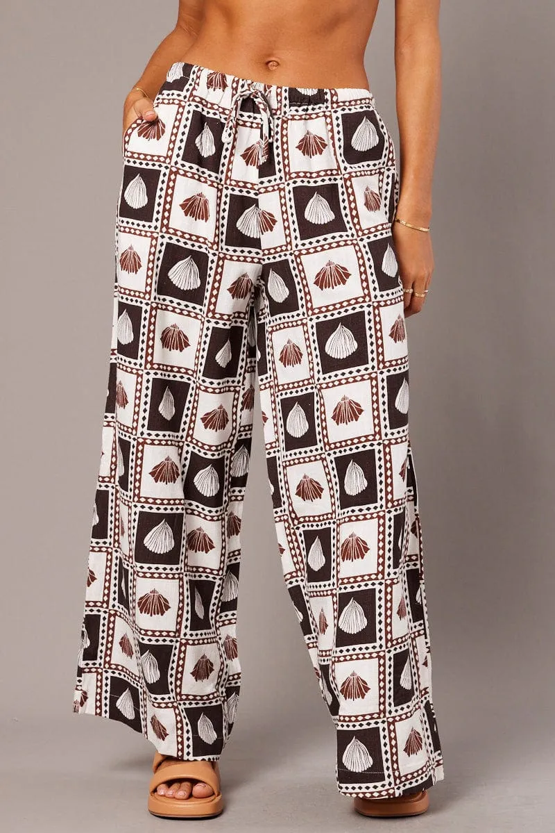 Versatile Layer Machine washable Brown Abstract Wide Leg Pants High Rise