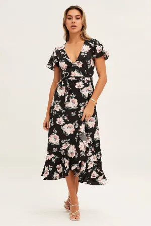 Print Wrap Midi Dress Meadow Bloom Work Ready Outfit