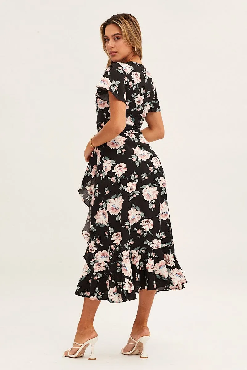 Print Wrap Midi Dress Casual Wear Elegant semi-formal gown