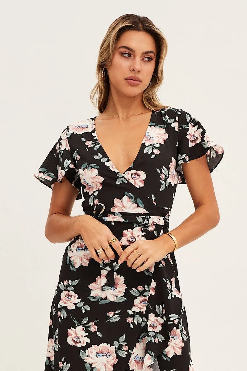 Print Wrap Midi Dress Weekend Wear