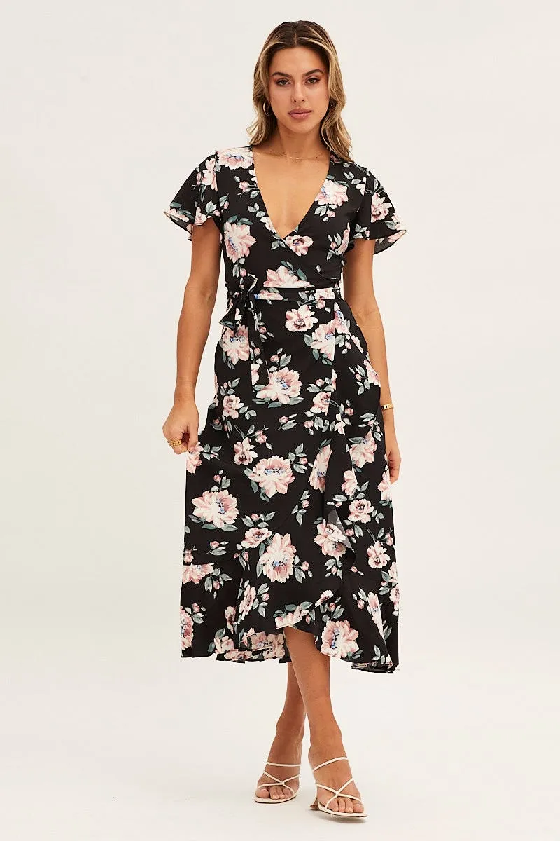 Trendy office attire Lounge Mood Print Wrap Midi Dress