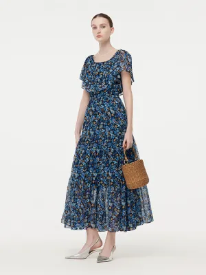 10MM Mulberry Silk Floral Print Women Maxi Dress With Hairband Outdoor Footwear