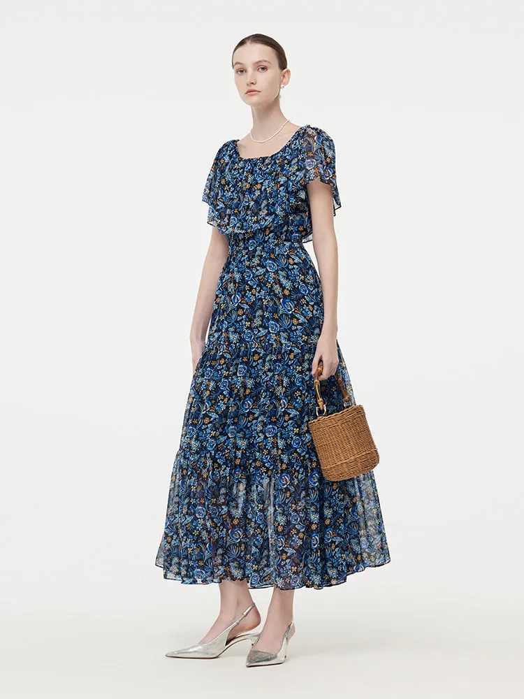 10MM Mulberry Silk Floral Print Women Maxi Dress With Hairband NonChafe