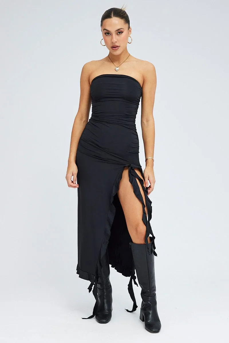 Nordic Edge Flight Hall Black Ruffle Dress Strapless