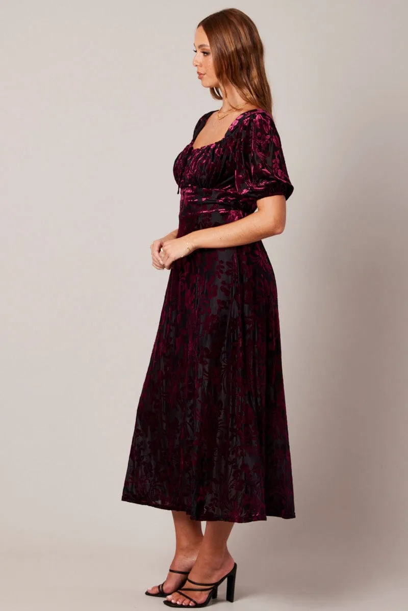 Red Midi Dress Short Sleeve Side Split Classic outdoor midi