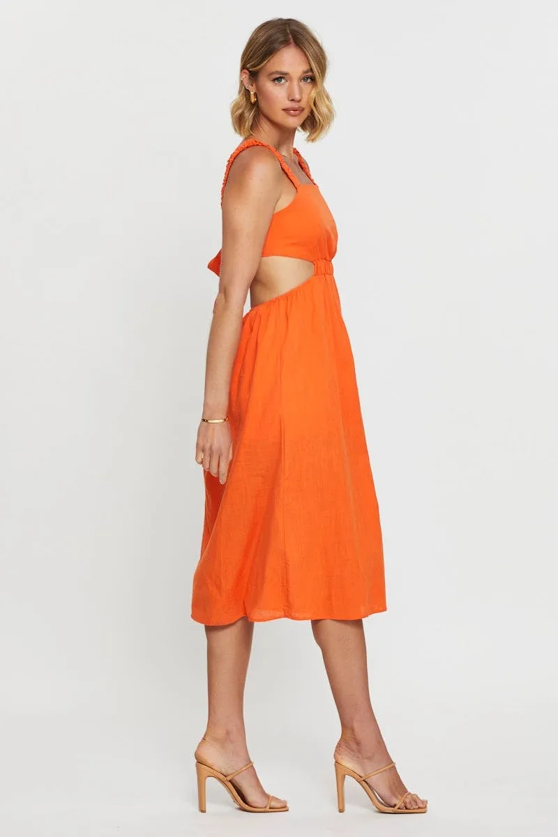 Confident Girl Orange Midi Dress Sleeveless
