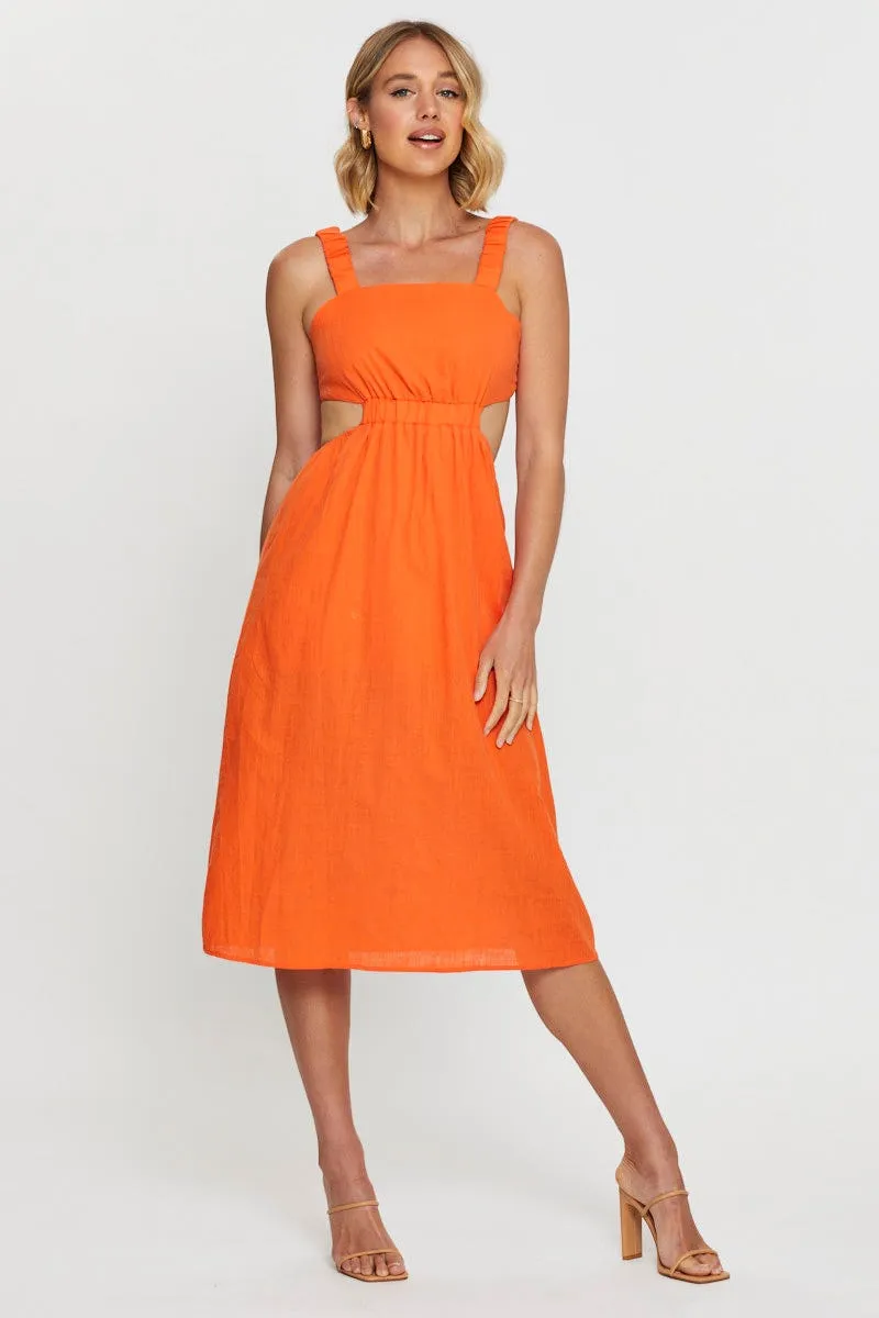 Chic Layers Orange Midi Dress Sleeveless