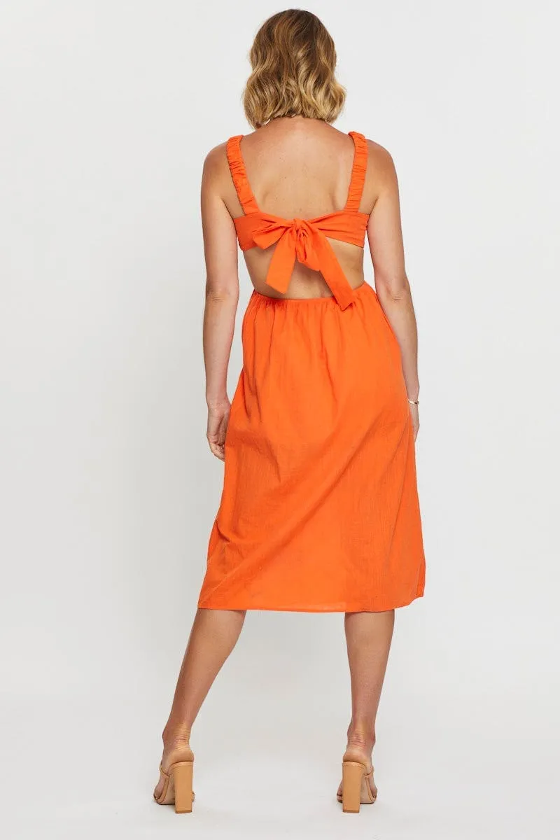Alley View Orange Midi Dress Sleeveless