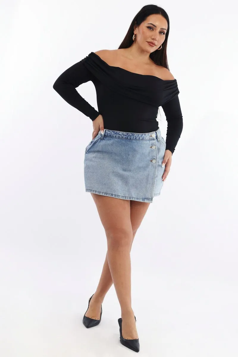 Denim Skorts Skirt High Rise Versatile Fit