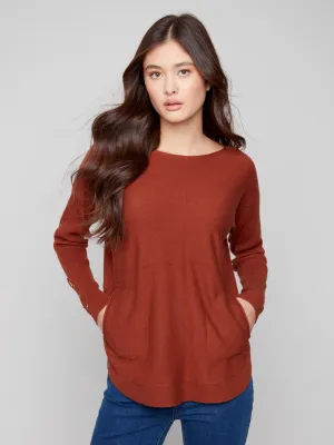 Layering Options Knit Sweater With Lace-Up Cuffs - Sepia