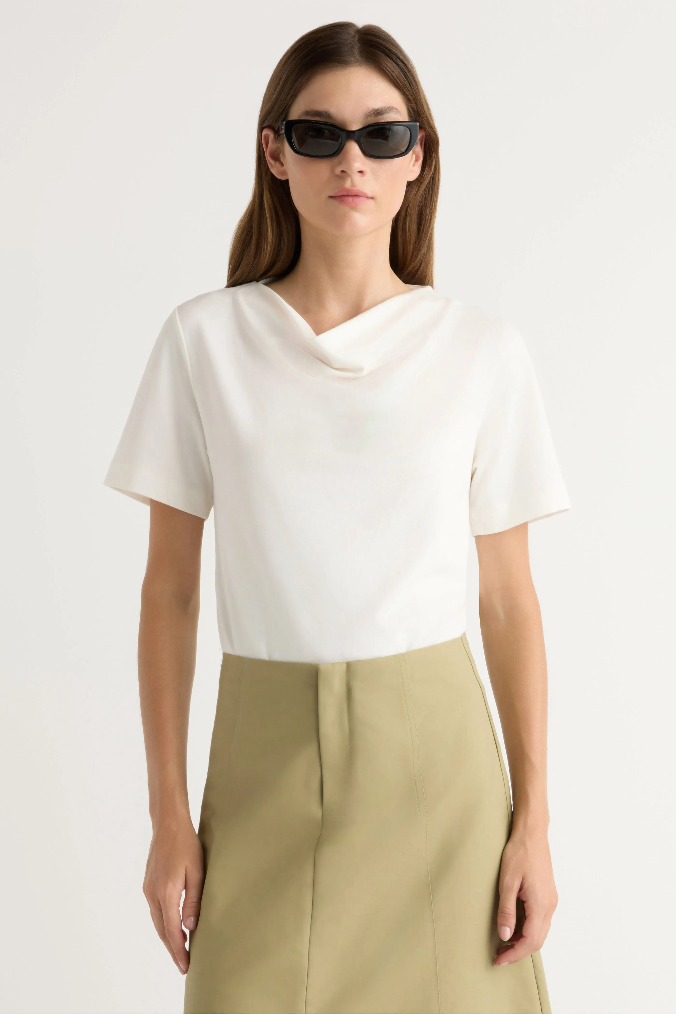 Stretch Fabric Technology Classic timelessness Kendra Organic Cotton Cowl-Neck Tee