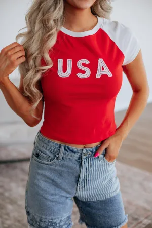 Elegant Basic Layering Team USA Tee - Cherry