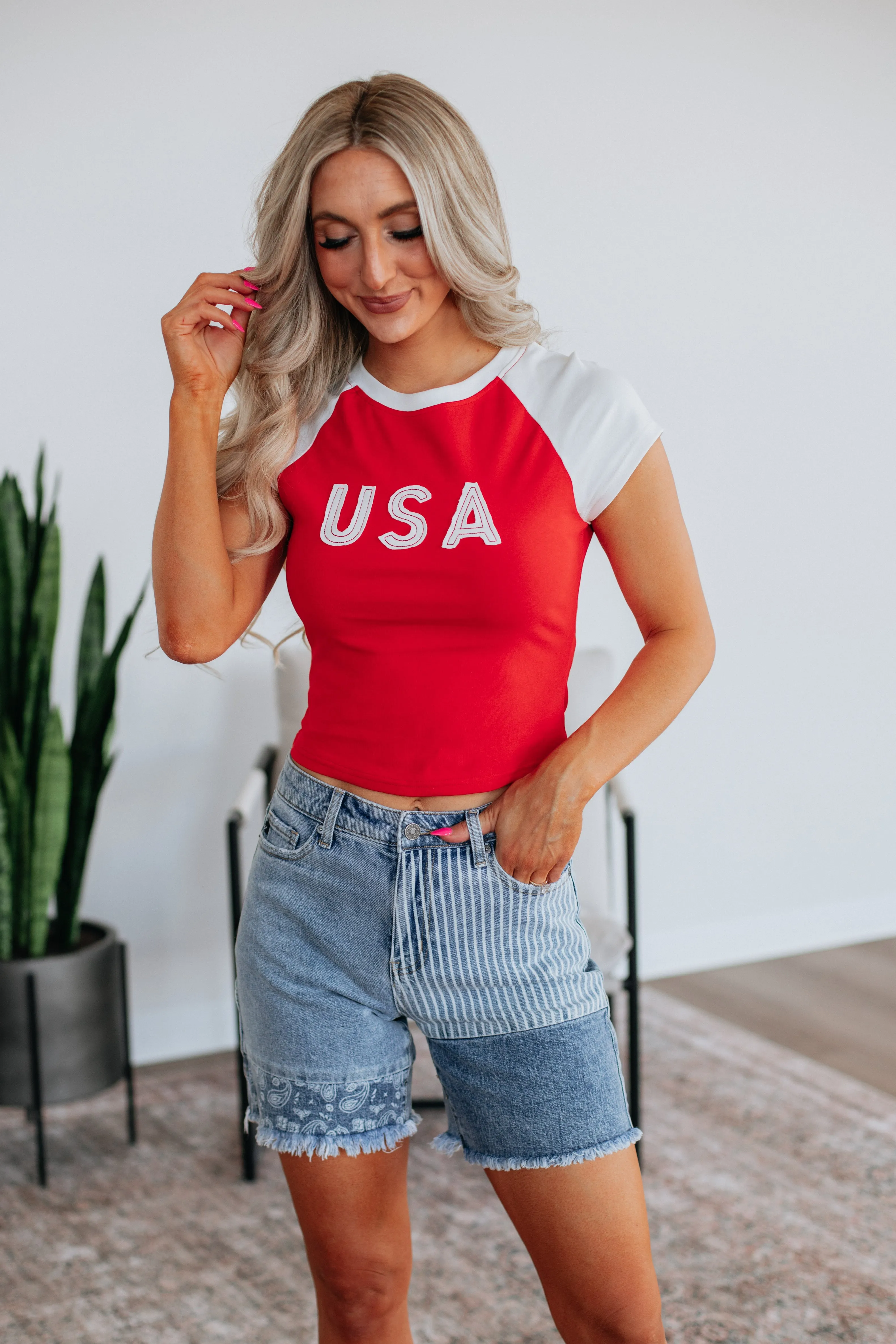 Tagless Design Effortless Comfort Wear Team USA Tee - Cherry