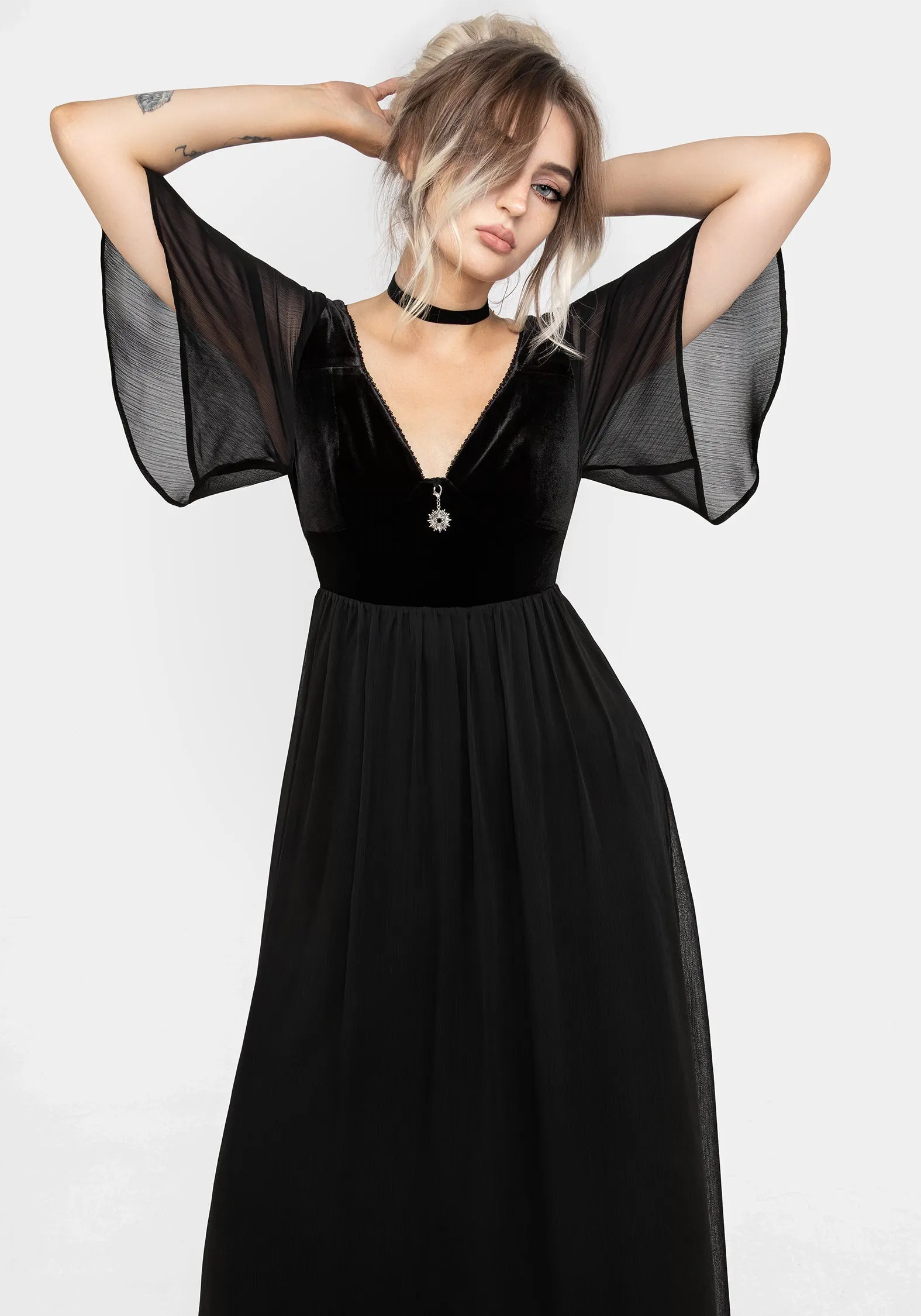 Oculist Chiffon Maxi Dress Island Edge Rose Glow