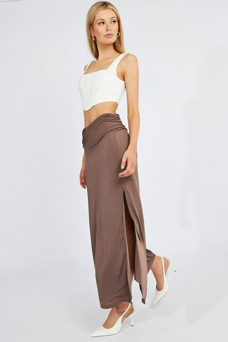 Brown Maxi Skirt Asymmetric Hem Style Vibes