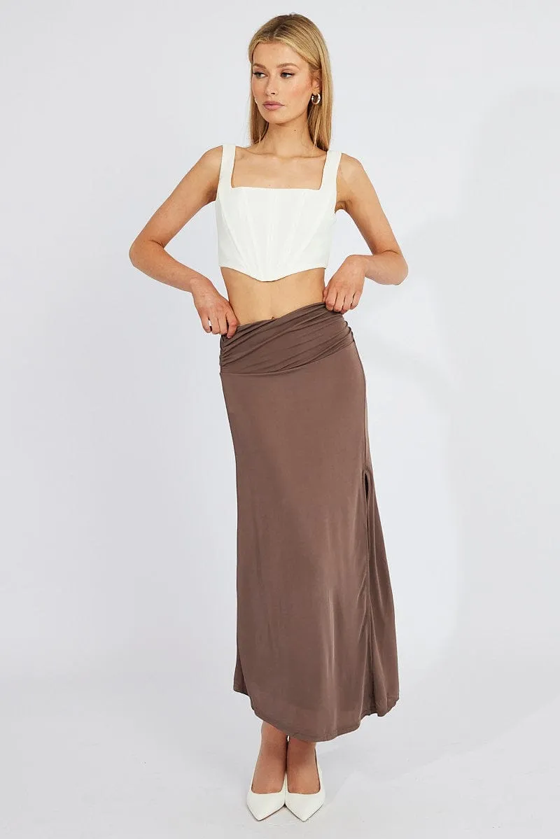 Durable Stitching urban scene Brown Maxi Skirt Asymmetric Hem