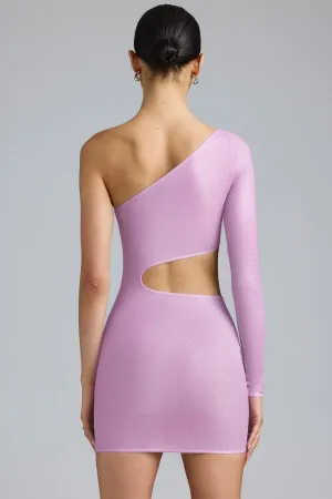 Metallic Cut-Out One-Shoulder Mini Dress in Violet Pink Youth Glow