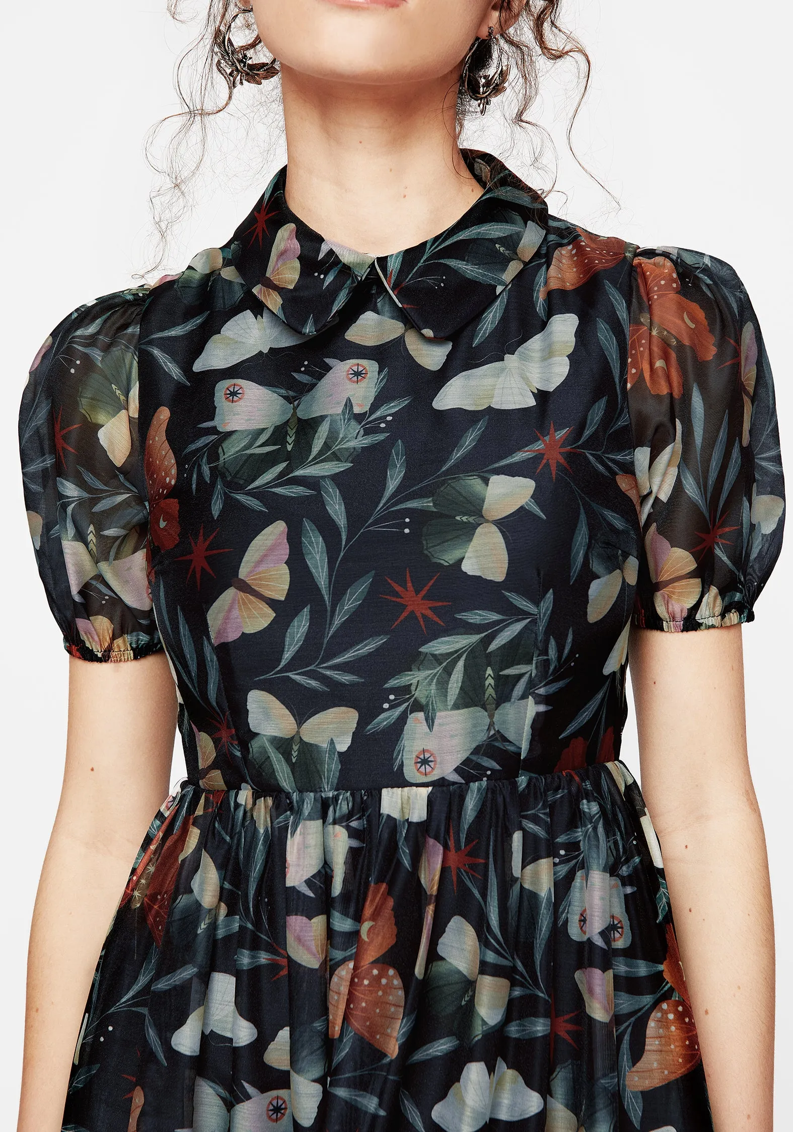 Mariposa Puff Sleeve Organza Maxi Shirt Dress Gold Touch