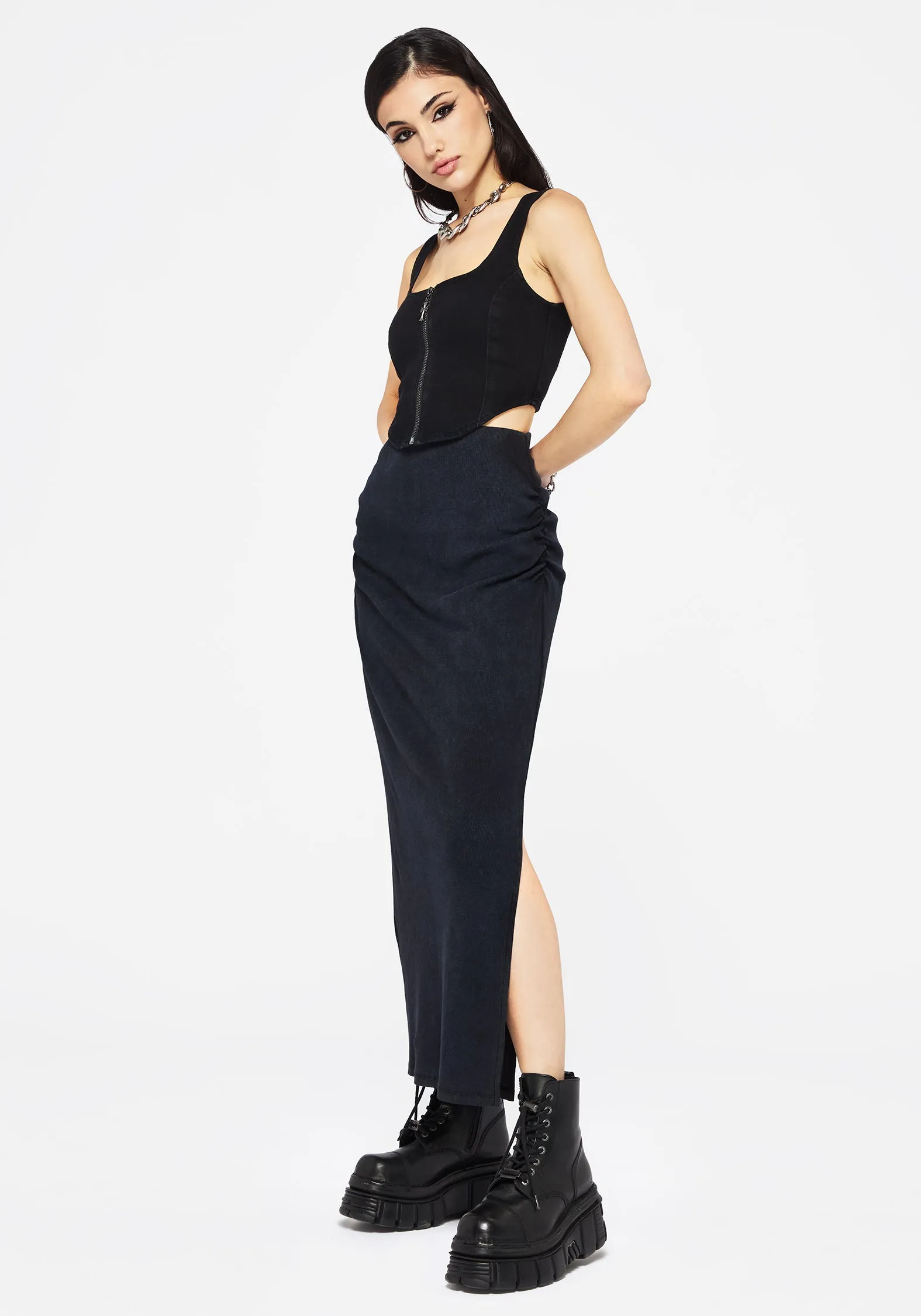 Christina Washed Rib Cotton Maxi Skirt Wedding guest muted tone